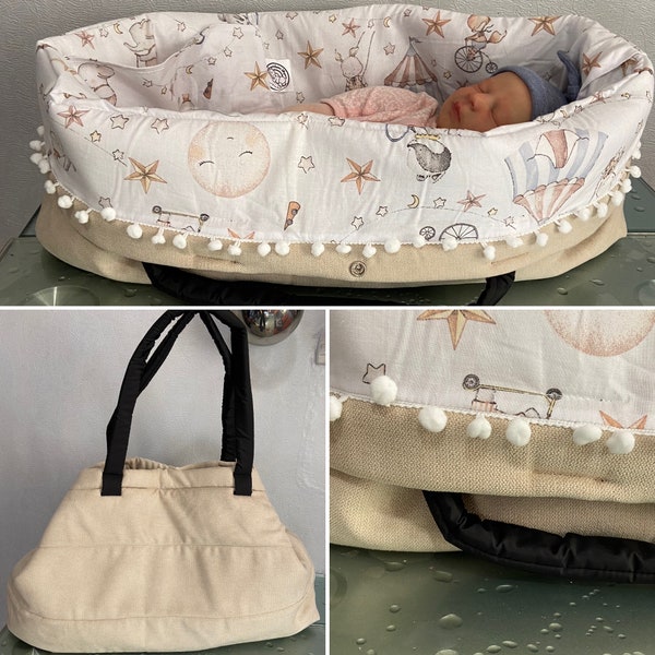 Reborn doll bassinett. Bag turns into cot for reborns. Can be used as a shopping bag. Doll Bassinet-bag. Fits up to 23" Doll.