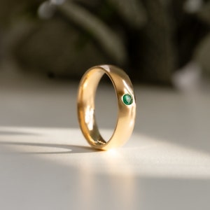 Flush Set Natural Emerald Solid 9ct, 18ct White or Yellow Gold Ring Band. Gemstone Wedding Rings, Unisex Rings Moments Jewellery. image 1