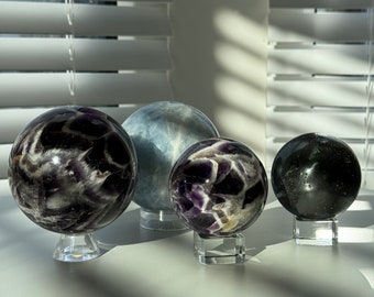 Wholesale Crystal Sphere Bundle - Chevron Amethyst, Blue Calcite & Hematite Spheres.