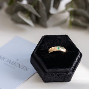 Flush Set Natural Emerald Solid 9ct, 18ct White or Yellow Gold Ring Band. Gemstone Wedding Rings, Unisex Rings Moments Jewellery. image 3