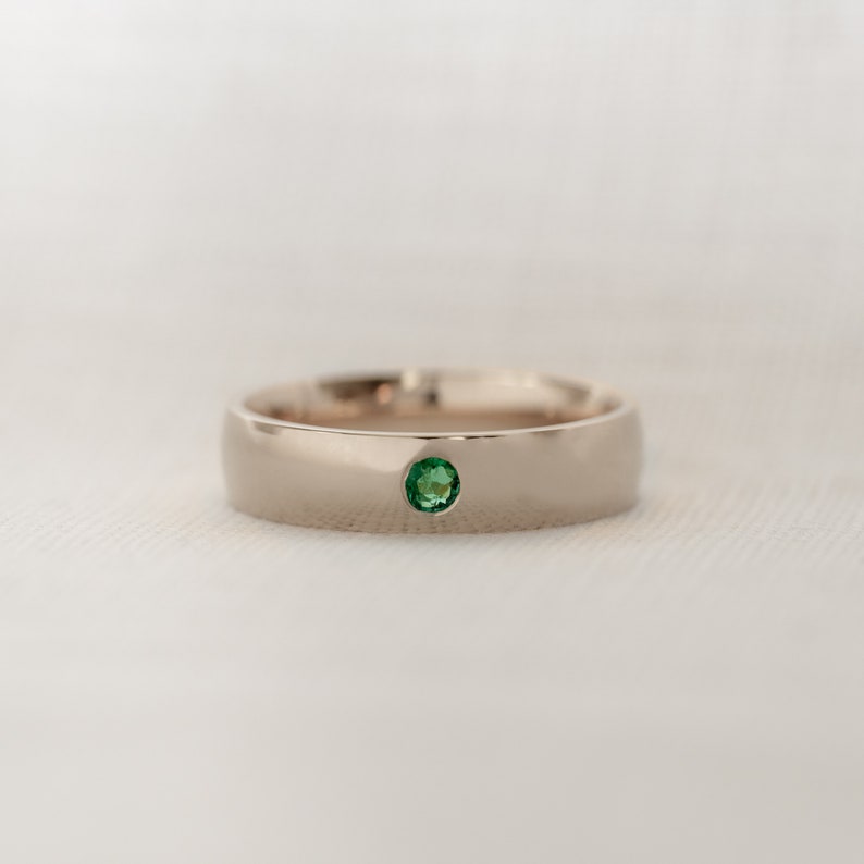 Flush Set Natural Emerald Solid 9ct, 18ct White or Yellow Gold Ring Band. Gemstone Wedding Rings, Unisex Rings Moments Jewellery. image 6