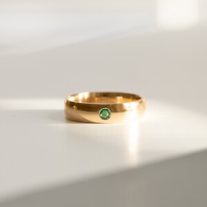 Flush Set Natural Emerald Solid 9ct, 18ct White or Yellow Gold Ring Band. Gemstone Wedding Rings, Unisex Rings Moments Jewellery. image 2