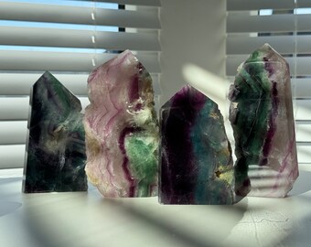 Bundle of 4 Large Semi Polished Rainbow Fluorite Crystals, Full of rainbows | Crystals for deep relaxation & Positivity