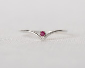 Natural Ruby Dainty Stacking Ring. Sterling Silver 925 Minimal Ring | July Birthstone Gift for Her Moments Jewellery