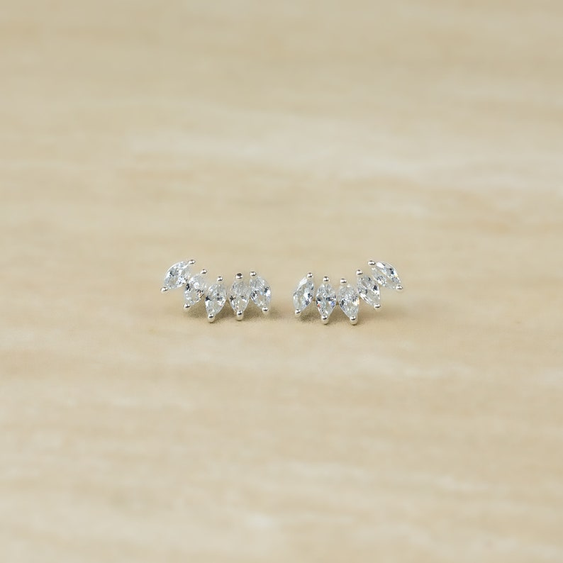 Marquise Cluster Cubic Zirconia Earring Studs Ear Climbers, Gift for Her, Sterling Silver Ear Studs Bridal Accessories, Bridesmaid Earring image 4