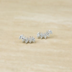 Marquise Cluster Cubic Zirconia Earring Studs Ear Climbers, Gift for Her, Sterling Silver Ear Studs Bridal Accessories, Bridesmaid Earring image 3