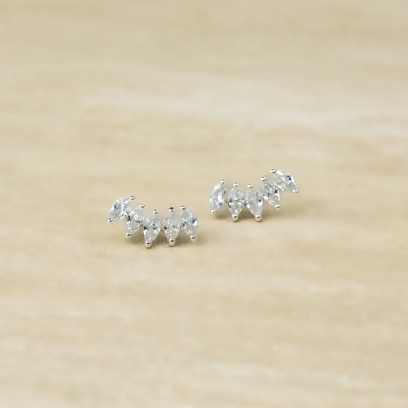 Marquise Cluster Cubic Zirconia Earring Studs Ear Climbers, Gift for Her, Sterling Silver Ear Studs Bridal Accessories, Bridesmaid Earring image 3