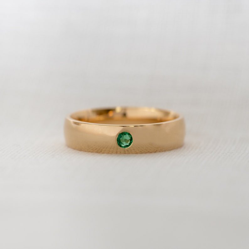 Flush Set Natural Emerald Solid 9ct, 18ct White or Yellow Gold Ring Band. Gemstone Wedding Rings, Unisex Rings Moments Jewellery. image 4