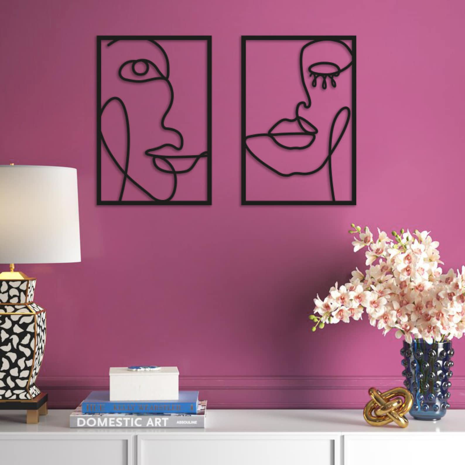 Smiling and Crying Face Metal Wall Decor, Woman Line Art, Wall Decor for Living Room and Bedroom