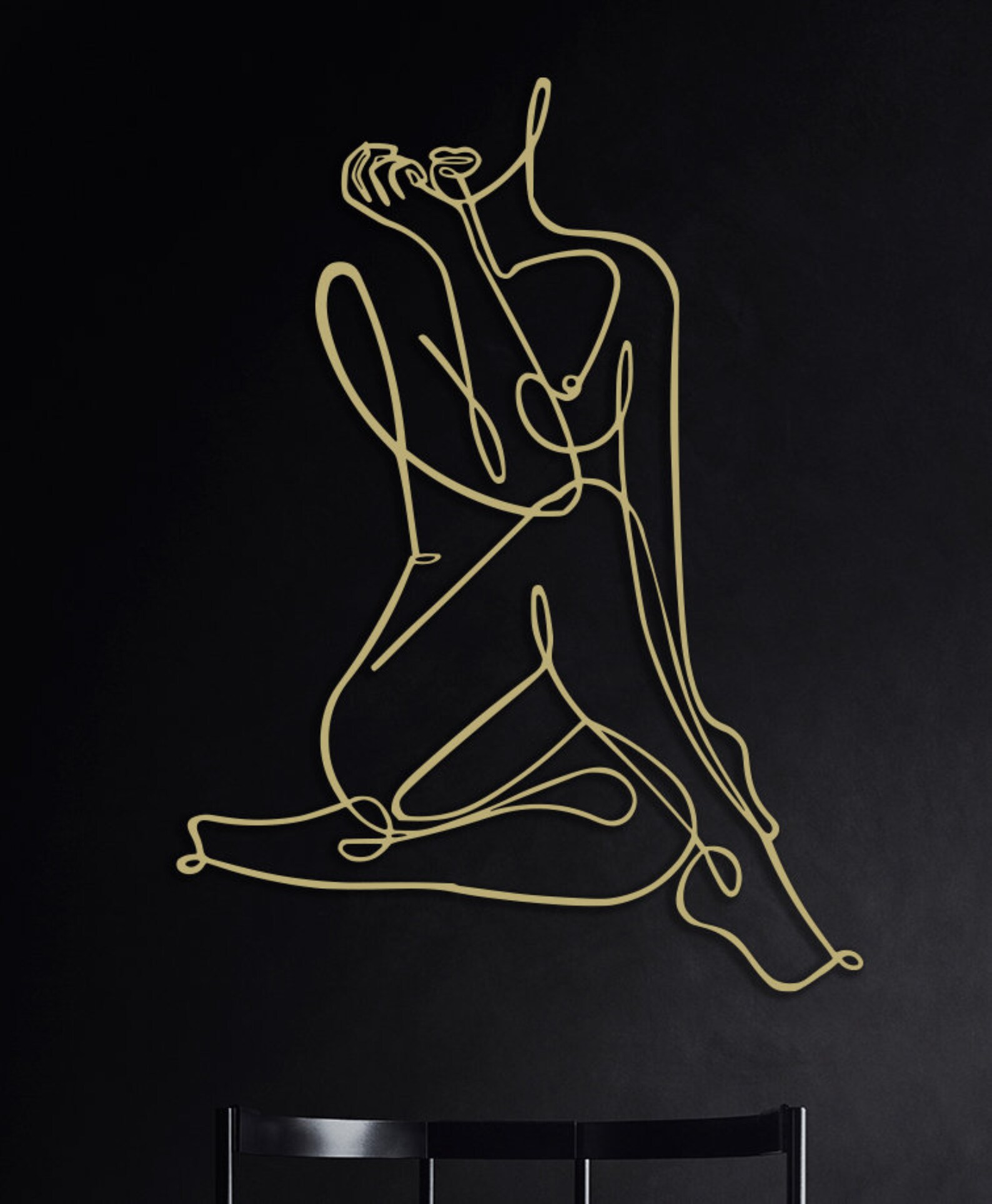 Gold Nude Woman Line Art Single Line Female Unique Wall Art Etsy