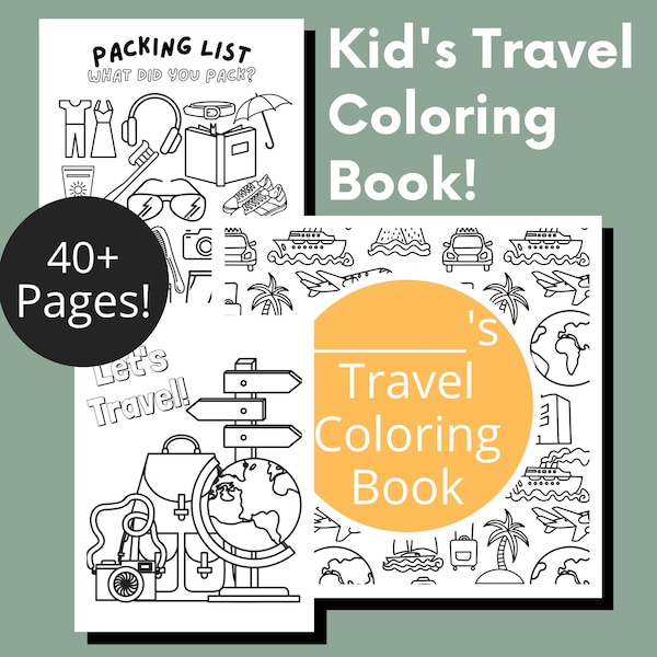 Travel Coloring Book for Kids. Travel Coloring Pages. Traveling Coloring Book. Kids Coloring Pages. Travel Activities for Kids. Printable