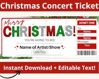 Christmas Concert Ticket Template. Concert Ticket Gift. Concert Gift. Concert Voucher. Surprise Concert Ticket. Concert Reveal. Event Ticket