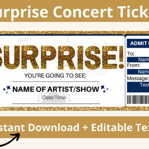Konzertkarten Vorlage. Konzert Geschenk Vorlage. Konzertkarte Geschenk. Ausdruckbare Konzertkarte. Bearbeitbares Konzertticket. Überraschungskarte.