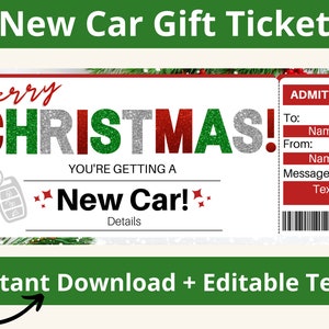 Certificado de regalo para auto nuevo. Soporte para tarjeta de regalo para auto. Tarjeta para auto nuevo. Etiqueta de regalo para auto. Sorpresa para auto nuevo. Boleto para auto nuevo. Vale imprimible. Editable