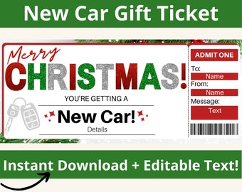 New Car Gift Certificate. Car Gift Card Holder. New Car Card. Car Gift Tag. New Car Surprise. New Car Ticket. Printable Voucher. Editable