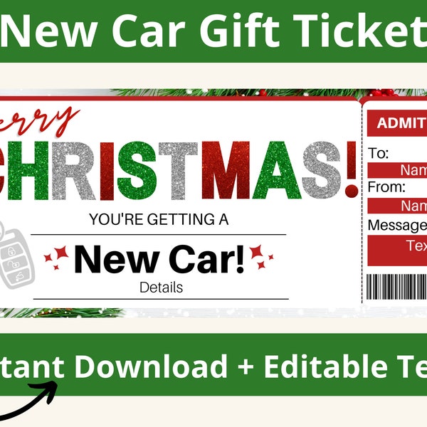 New Car Gift Certificate. Car Gift Card Holder. New Car Card. Car Gift Tag. New Car Surprise. New Car Ticket. Printable Voucher. Editable
