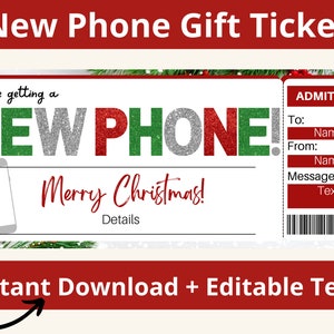 Certificado de regalo para teléfono nuevo. Ticket para teléfono nuevo. Cupón para teléfono nuevo. Vale para teléfono nuevo. Tarjeta de regalo para teléfono nuevo. Imprimible. Editable
