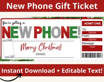 New Phone Gift Certificate. New Phone Ticket. New Phone Coupon. New Phone Voucher. Gift Card for New Phone. Printable. Editable