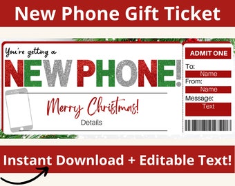 New Phone Gift Certificate. New Phone Ticket. New Phone Coupon. New Phone Voucher. Gift Card for New Phone. Printable. Editable