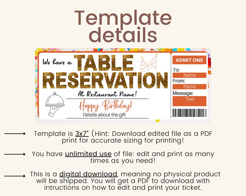 Table Reservation Sticker Table Reservation Gift. Reserved Table Ticket. Restaurant - Etsy