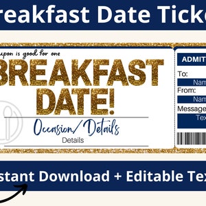 Breakfast Gift Ticket. Breakfast Ticket. Breakfast Invite. Breakfast Invitation. Brunch Tickets. Breakfast Date. Brunch Gifts. Printable