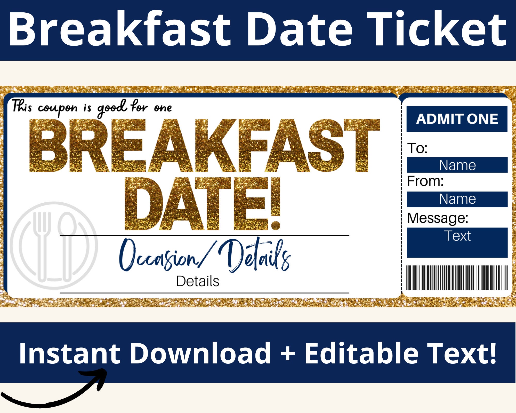 Breakfast Gift Ticket. Breakfast Ticket. Breakfast Invite. Breakfast Invitation. Brunch Tickets. Breakfast Date. Brunch Gifts. Printable