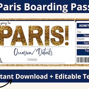 Cartão de embarque em Paris. Bilhete Paris. Presente de viagem a Paris. Viagem para Paris. Presentes de Paris. Viagem de meninas em Paris. Bilhete de embarque imprimível. Viagem surpresa