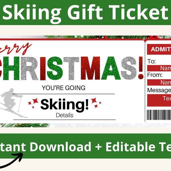 Christmas Ski Trip Gift Ticket. Ski Trip Gifts. Skiing Gifts. Ski Gifts. Surprise Ski Ticket. Printable Skiing Trip Ticket. Ski Resort Trip