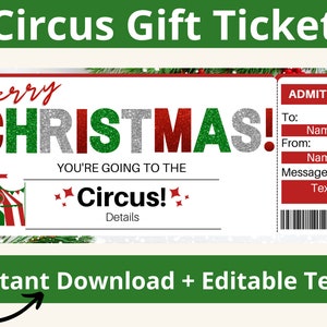 Circus Ticket. Circus Gifts. Circus Party Invitation. Circus Invite. Circus Gift Certificate. Circus Birthday. Printable. Editable.
