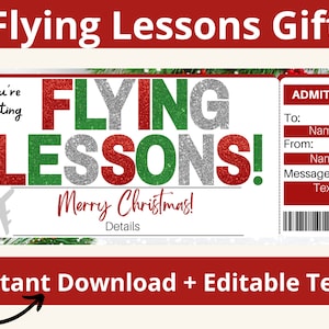 Flying Lesson Certificate. Flying Gift. Flying Airplanes Lessons. Airplane Gifts. Plane Gifts. Learn to Fly. Printable Ticket. Editable