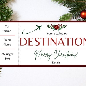 Cartão de embarque de Natal. Modelo de cartão de embarque. Viagem surpresa. Férias surpresa para impressão. Viagem de Natal. Bilhete de voo editável