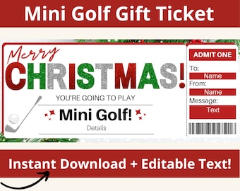Boleto de regalo para minigolf. Certificado de regalo para minigolf. Cupón para minigolf. Cupón para minigolf. Invitación para minigolf. Invitación para minigolf.