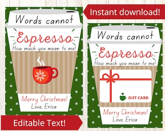 Tarjetero regalo de Navidad. Titular de la tarjeta de regalo de café. Tarjeta de regalo de café imprimible. Regalos de agradecimiento. Tarjeta de regalo para profesores. Gracias un café con leche