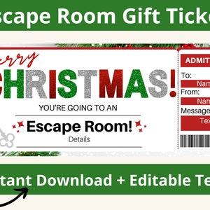 Escape Room Geschenk. Escape Room Ticket. Escape Room Einladung. Escape Room einladen. Karte Escape Room. Ausdruckbare Gutschein. Veränderbar