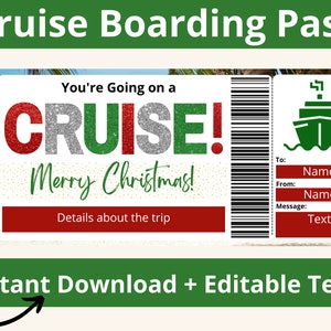 Weihnachtskreuzfahrt Bordkarte. Kreuzfahrt Bordkarte Vorlage. Kreuzfahrt-Karte. Überraschungs-Kreuzfahrt. Druckbares Ticket. Druckbare Bordkarte.