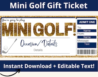 Ticket Regalo Mini Golf. Certificado de regalo para minigolf. Bono Mini Golf. Cupón de minigolf. Invitación al minigolf. Invitación a minigolf