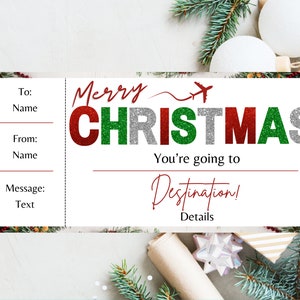 Cartão de embarque de Natal. Modelo de cartão de embarque. Viagem surpresa. Férias surpresa para impressão. Viagem de Natal. Bilhete de voo editável
