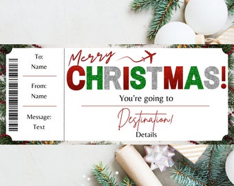 Christmas Boarding Pass. Boarding Pass Template. Surprise Trip. Surprise Vacation Printable. Christmas Travel. Editable Flight Ticket