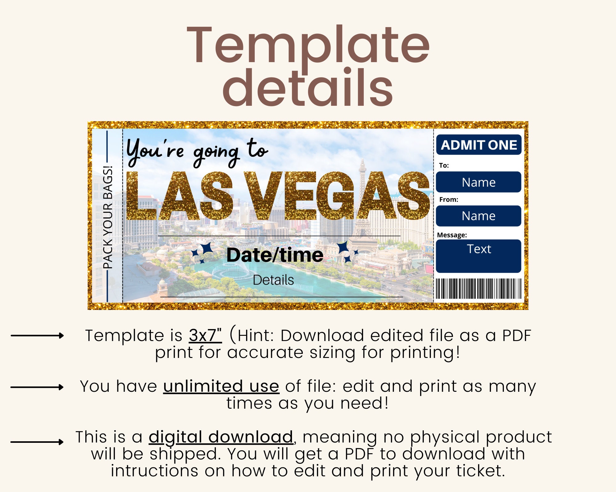 Las Vegas Boarding Pass. Las Vegas Ticket. Las Vegas Trip. Etsy