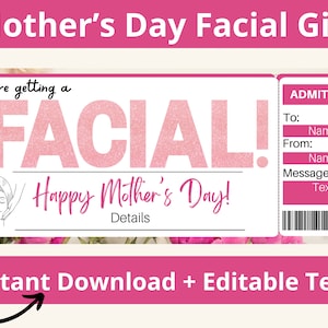 Vale-presente facial. Cupom Facial. Certificado facial. Modelo de ingresso de spa. Conjunto de presente facial. Voucher de Dia de Spa. Imprimível. Editável.