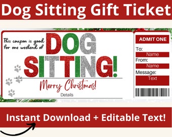 Dog Sitting Gifts. Dog Sitting Gift Certificate. Dog Sitting Coupon. Dog Sitting Voucher. Dog Sitting Ticket. Dog Sitter Gift. Printable