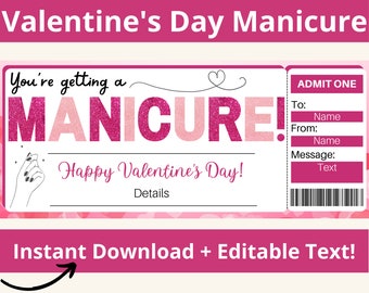 Manicure Gift Certificate, Mani Pedi Voucher, Spa Day Ticket, Nail Coupon, Printable, Editable Template, Mothers Day Gift