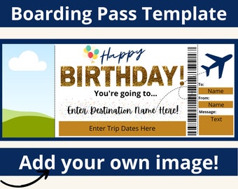 Birthday Boarding Pass Template, Surprise Vacation Printable, Editable Airline Ticket, Airplane Ticket Gift, Travel Gift Certificate
