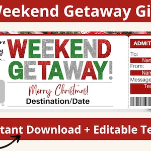 Weekend Getaway Voucher. Weekend trip. Surprise Trip Ticket. Surprise Vacation. Quick Trip. Printable Boarding Pass. Travel Voucher.