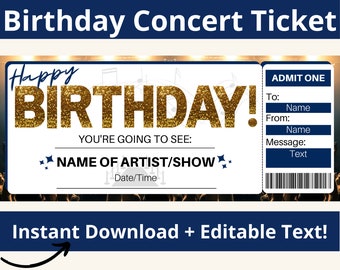 Concert Ticket Template. Concert Ticket Surprise. Birthday Concert Ticket. Concert Invite. Concert Invitation. Concert Surprise. Printable