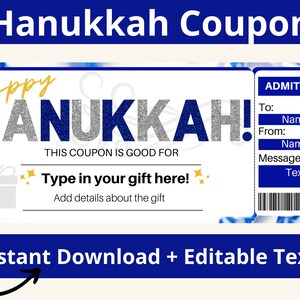 Hanukkah Printable Coupon. Hanukkah Ticket. Editable Coupons. Coupon Printable. Coupon PDF. Coupon for gift. Gift Coupon. Voucher Ticket.