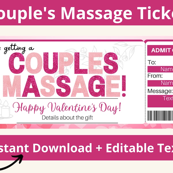 Couples Massage Coupon. Valentines Massage Gift Certificate. Valentines Day Massage. Massage Coupon. Massage Certificate. Massage Gift Card