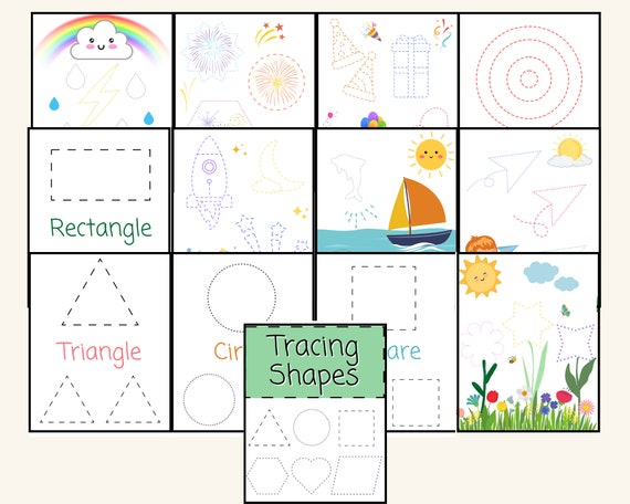 Shape Tracing Worksheet for Kindergarten, Preschool. Learn to Trace Shapes,  Montessori Activity, Easy Printable