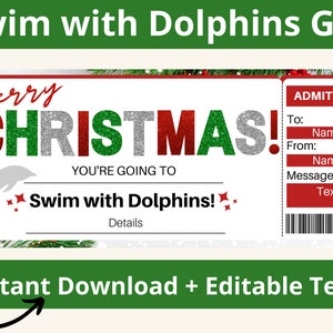 Schwimmen mit Delfinen Geschenkkarte. Delfin Ausflug Geschenkgutschein. Schwimmen mit Delfinen Gutschein. Geschenkgutschein zum Ausdrucken