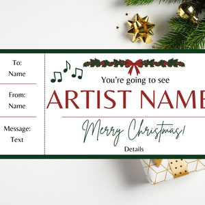 Weihnachts-Konzertkarte Vorlage. Konzertkarte Geschenk. Konzert Geschenk. Konzert Gutschein. Überraschungs-Konzertkarte. Konzert Reveal. Event-Eintrittskarte